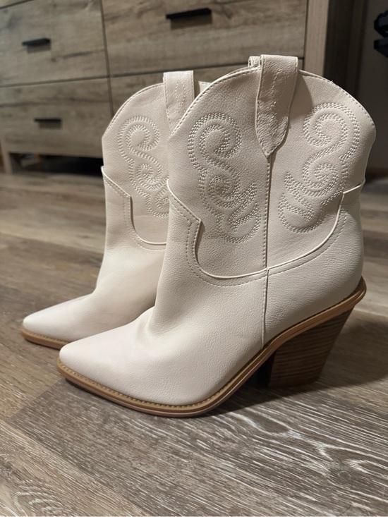 Billini Shoes - Billini Ivory Western Ankle Boots with Stacked Heel
